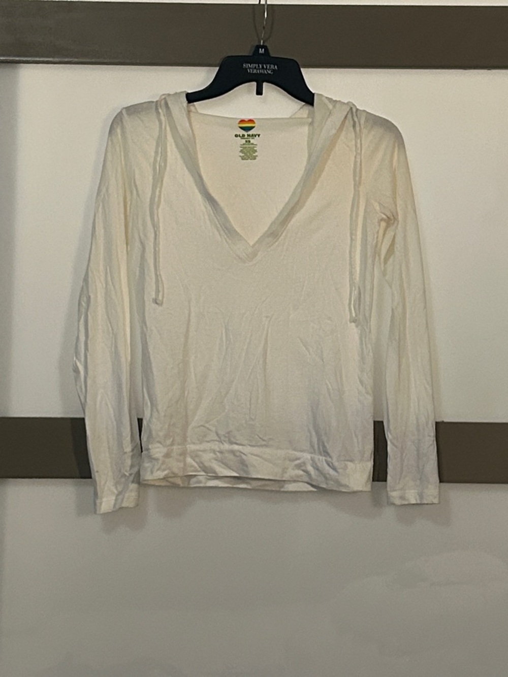 Old Navy White V-Neck Hoodie Long Sleeve Top